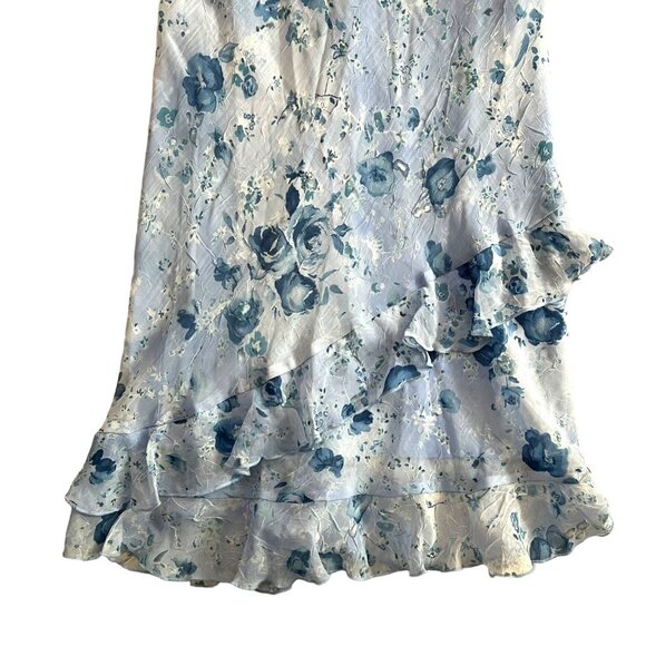Vintage‎ Y2K Deadstock Fairy Floral Asymmetric Ruffle Midi Dress Blue Small - Picture 7 of 13